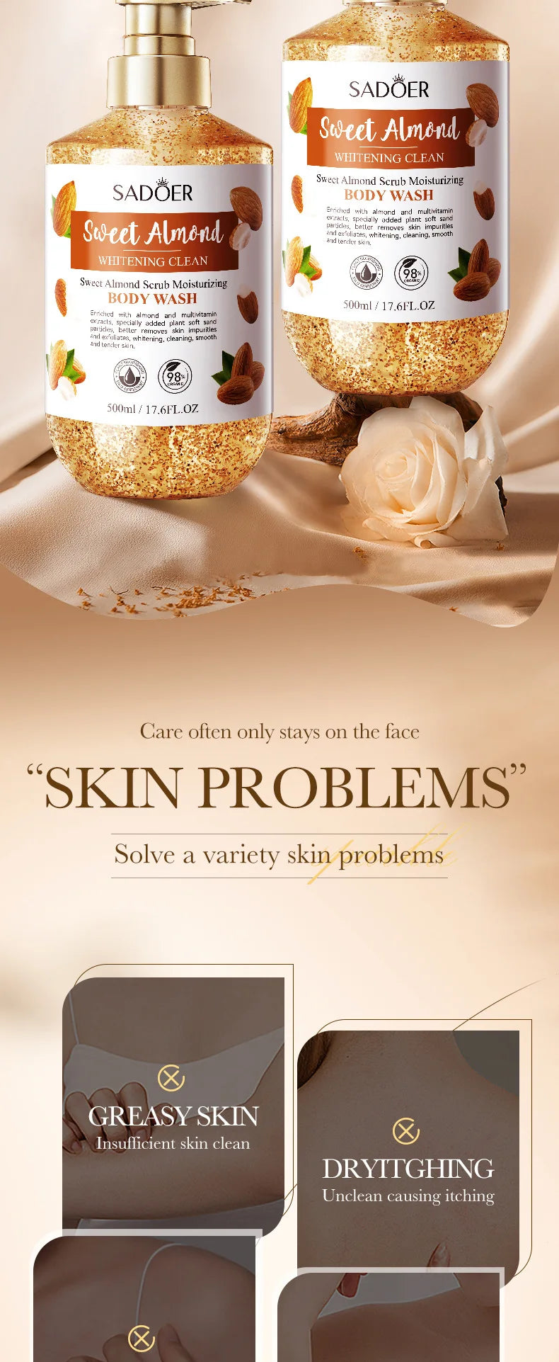 500ml Sweet Almond Scrub Whitening and Cleansing Shower Gel Body Wash Bath and Body Works