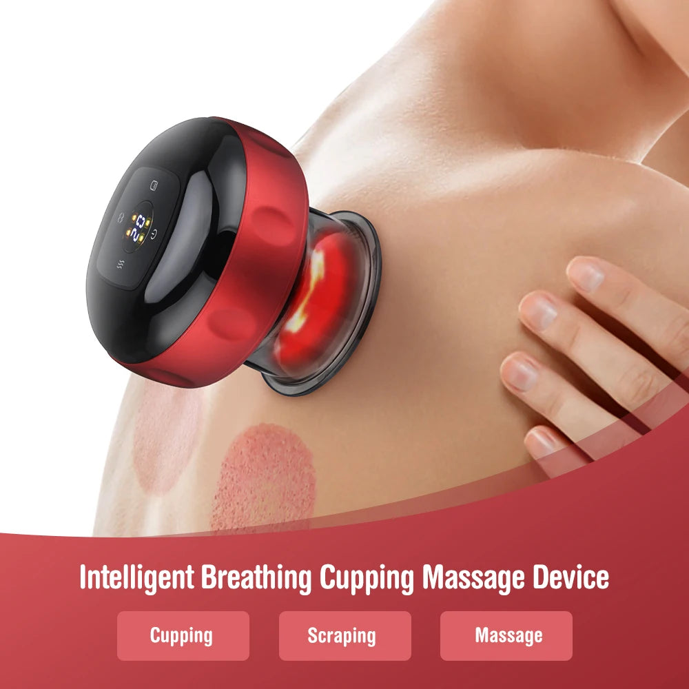 Body Cupping Scraping Massager Smart Electric Vacuum Cupping Red Light Heating Suction Cup Device for Body Back Neck Arm Massger