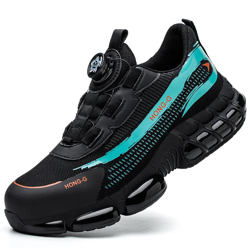Rotating Button Work Sneaker Air Cushion Steel Toe Safety Boots Anti-Smash Work Shoes Indestructible Protective Safety Shoes Men