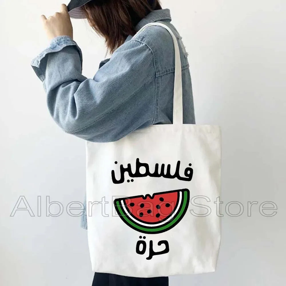 Peace Gifts Al Aqsa Keffiyeh Canvas Tote Bags Olive Tree Jerusalem Dome of The Rock Shopping Fashion Shoulder Organizer Handbag