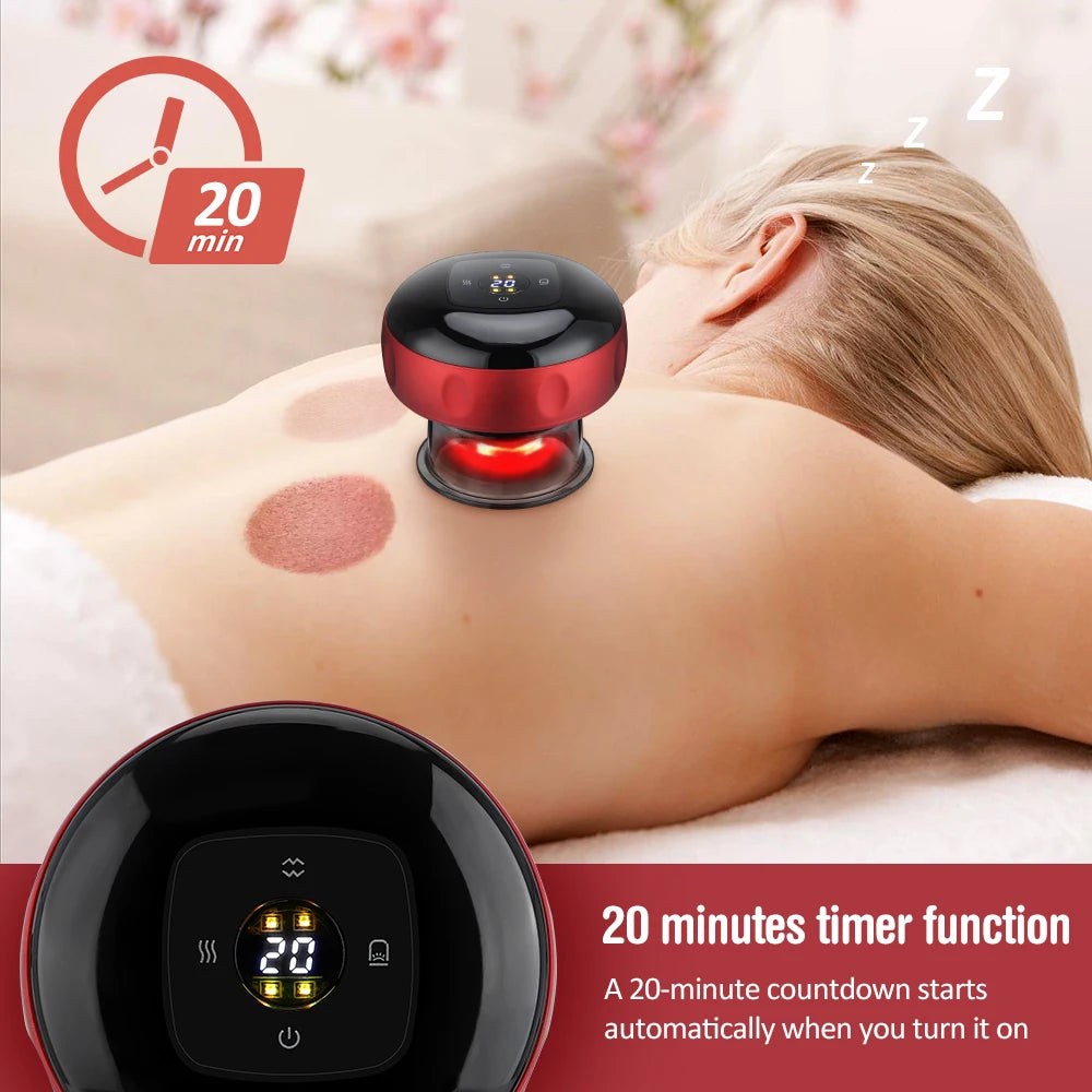 Body Cupping Scraping Massager Smart Electric Vacuum Cupping Red Light Heating Suction Cup Device for Body Back Neck Arm Massger