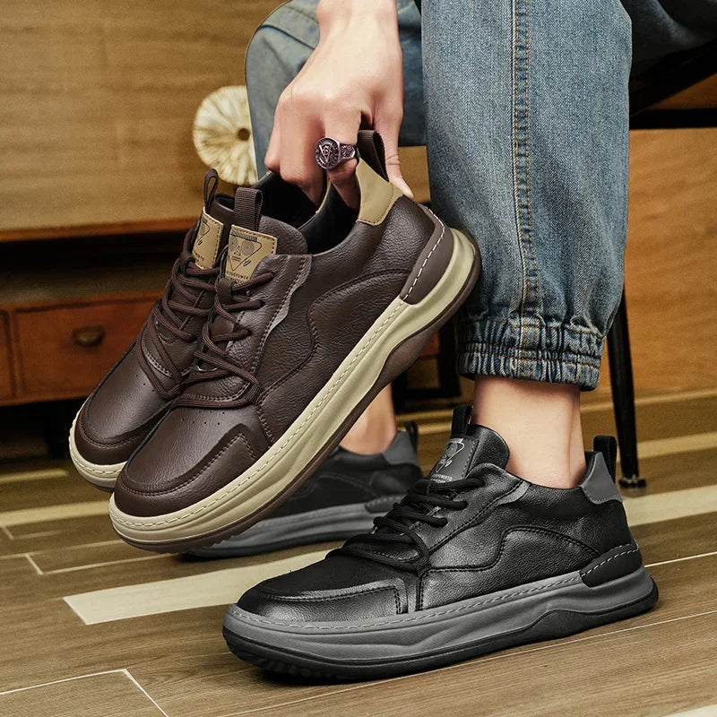 Men's Sneakers Leather Shoes Skateboard Sports and Leisure Shoes for Men Casual Soft and Comfortable Non-slip Wear-resistant