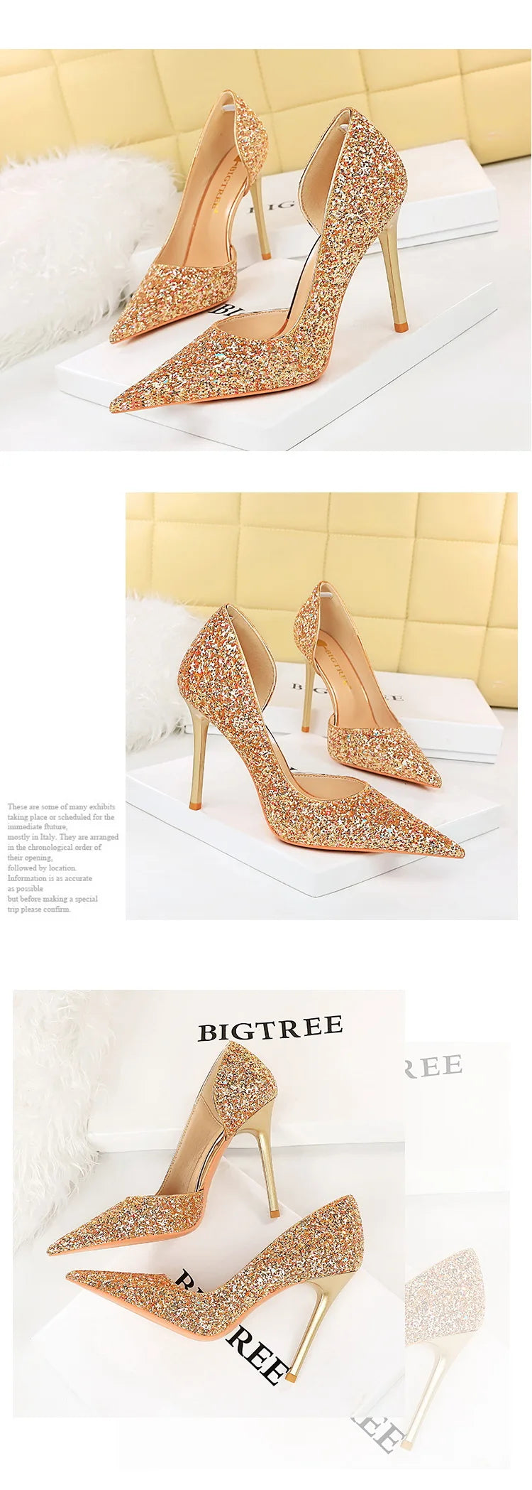 BIGTREE Women 7cm 11cm Super High Heels Blue Gold Pumps Sexy Sequins Bling Low Heels Lady Scarpins Luxury Stiletto Sparkly Shoes
