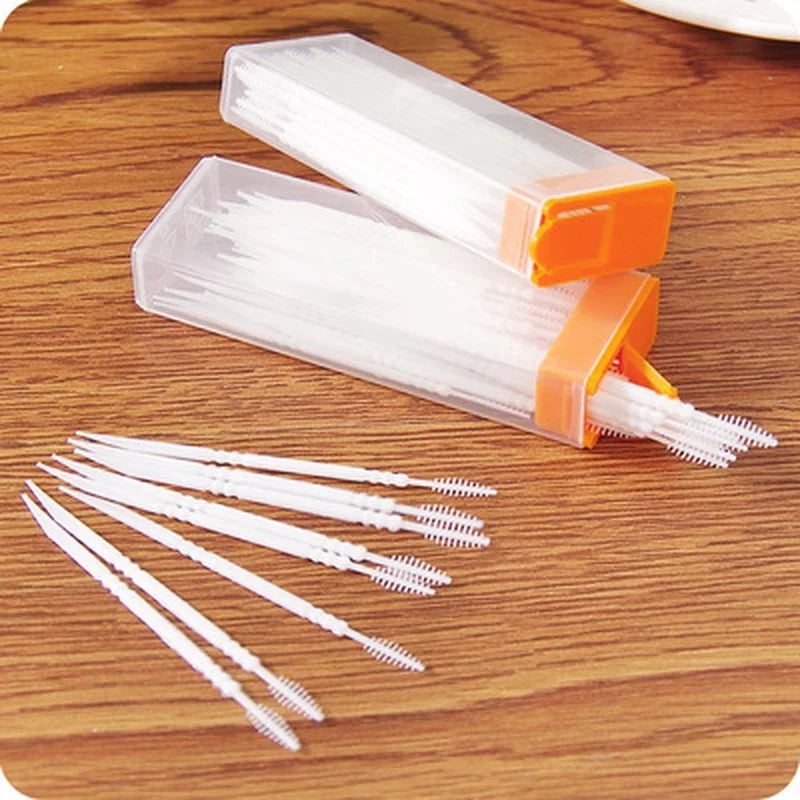 100pcs Double-headed Dental Brush Teeth Sticks Floss Pick Toothpick Tooth Clean Oral Care Interdental  Food Grade PP
