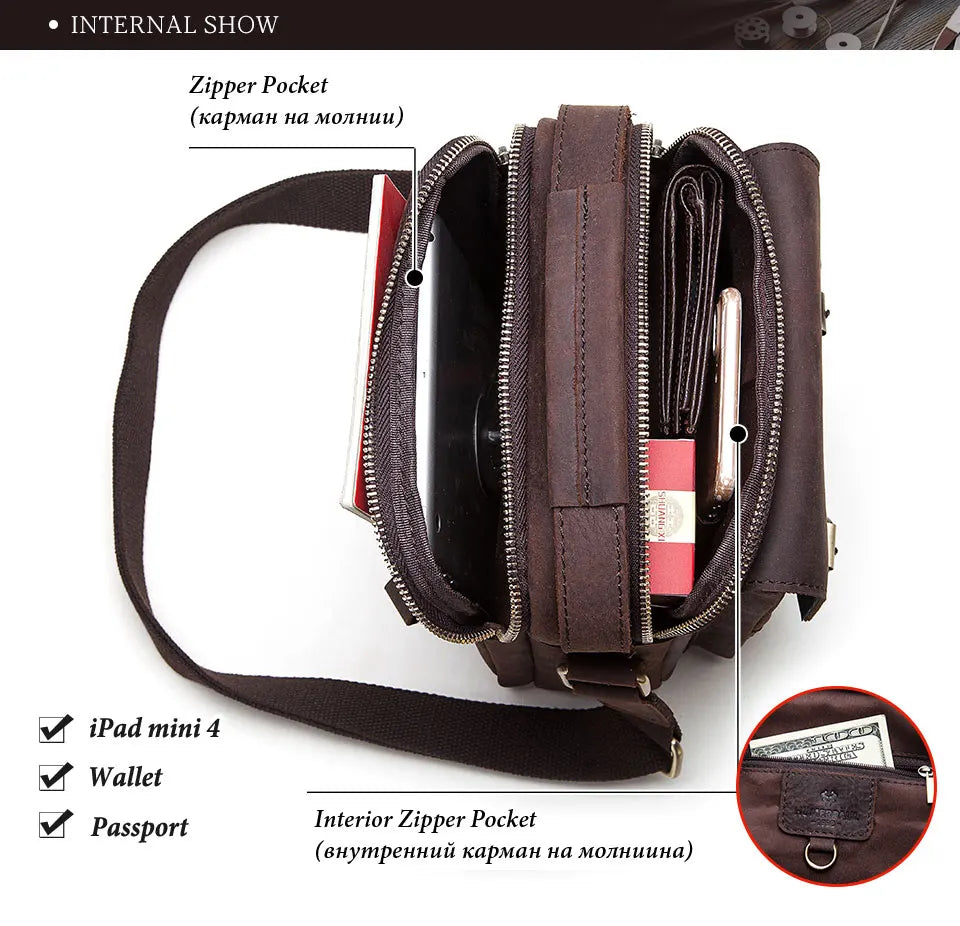 HUMERPAUL Shoulder Bag for Men Casual Genuine Leather Messenger Crossbody Bags Business Handbag for Work Full Grain Leather