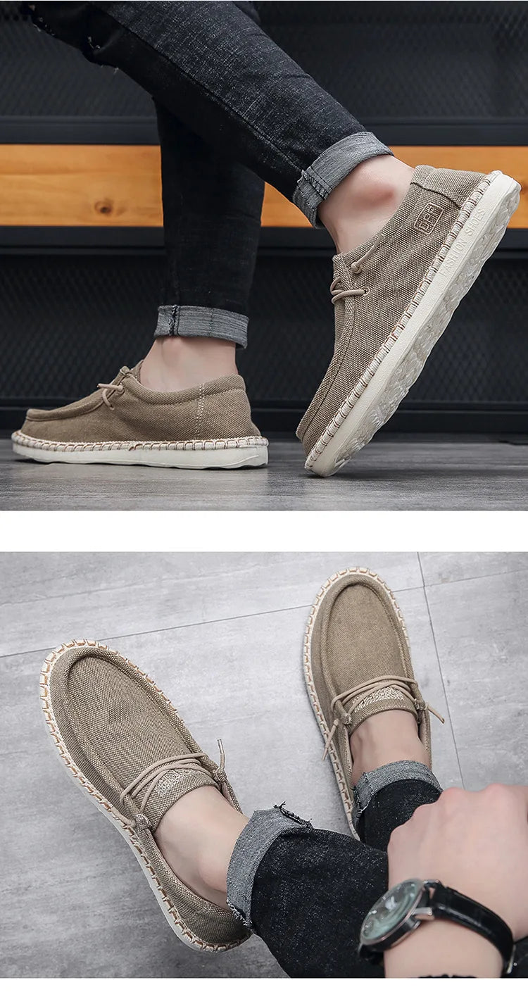 New Men Plus Size Casual Denim Canvas Shoes Flat Vulcanize Shoes Fashion British Designer Breathable Light Men Sneakers Loafers