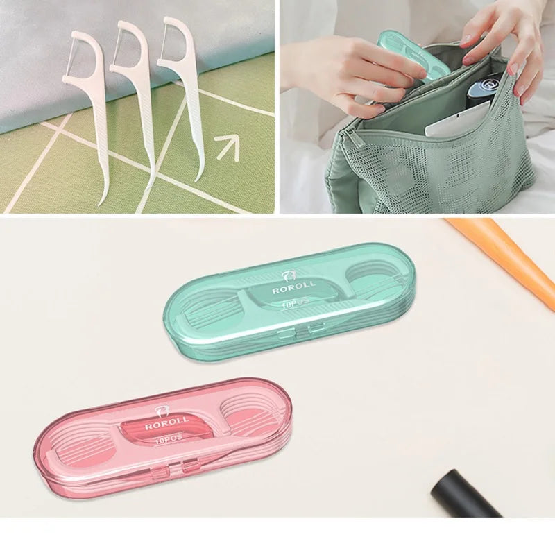 10 Pcs/box Portable Dental Floss Sticks Disposable Toothpicks Teeth Cleaning Tool Interdental Brush Oral Hygiene Care Flosser