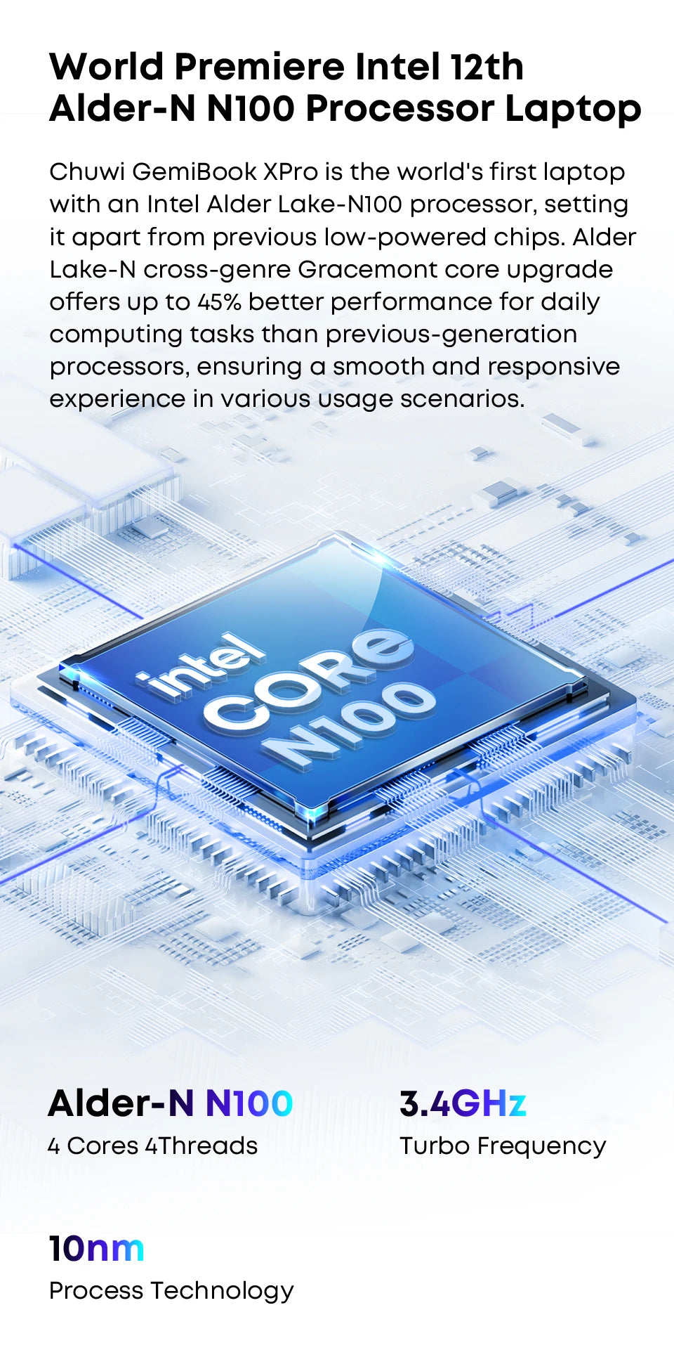 CHUWI GemiBook XPro 14.1 Inch Laptop Intel 12th N100 8GB DDR5 256GB SSD Windows 11 1920*1080 16:9 Screen WiFi 6 BT5.2 38Wh