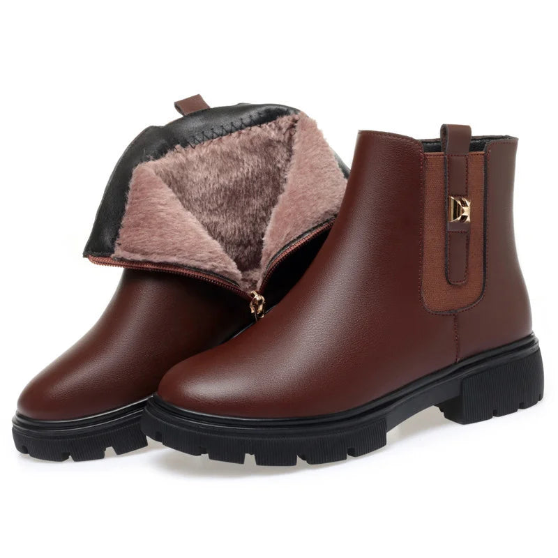 2024 British Style Women Chelsea Boots Square Heel Platform Comfortable Anti-slip Zip Ankle Boots Soft Leather Casual Boots