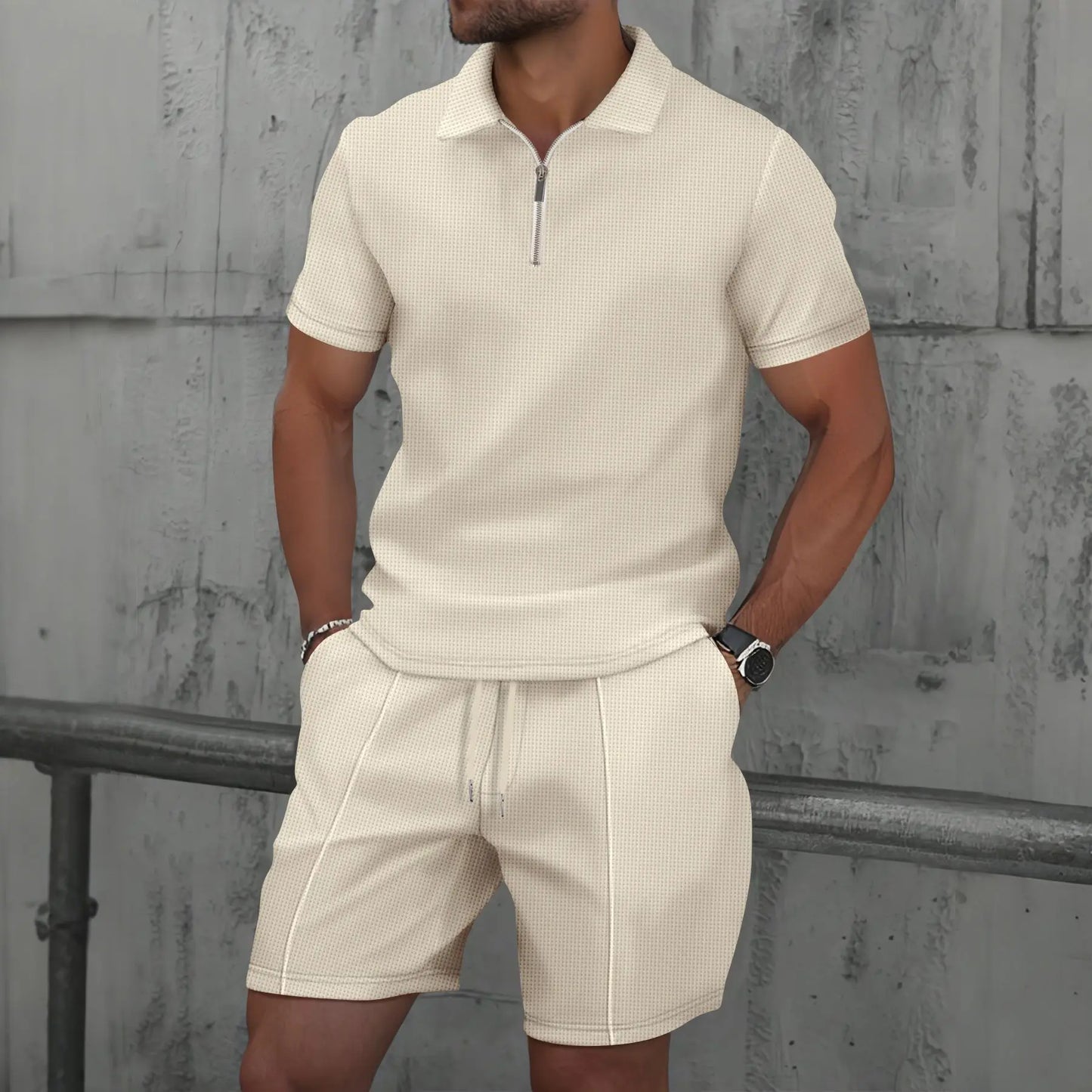2025 simple men's suit summer new short sleeve shorts two-piece outdoor leisure handsome men's solid color trend suit
