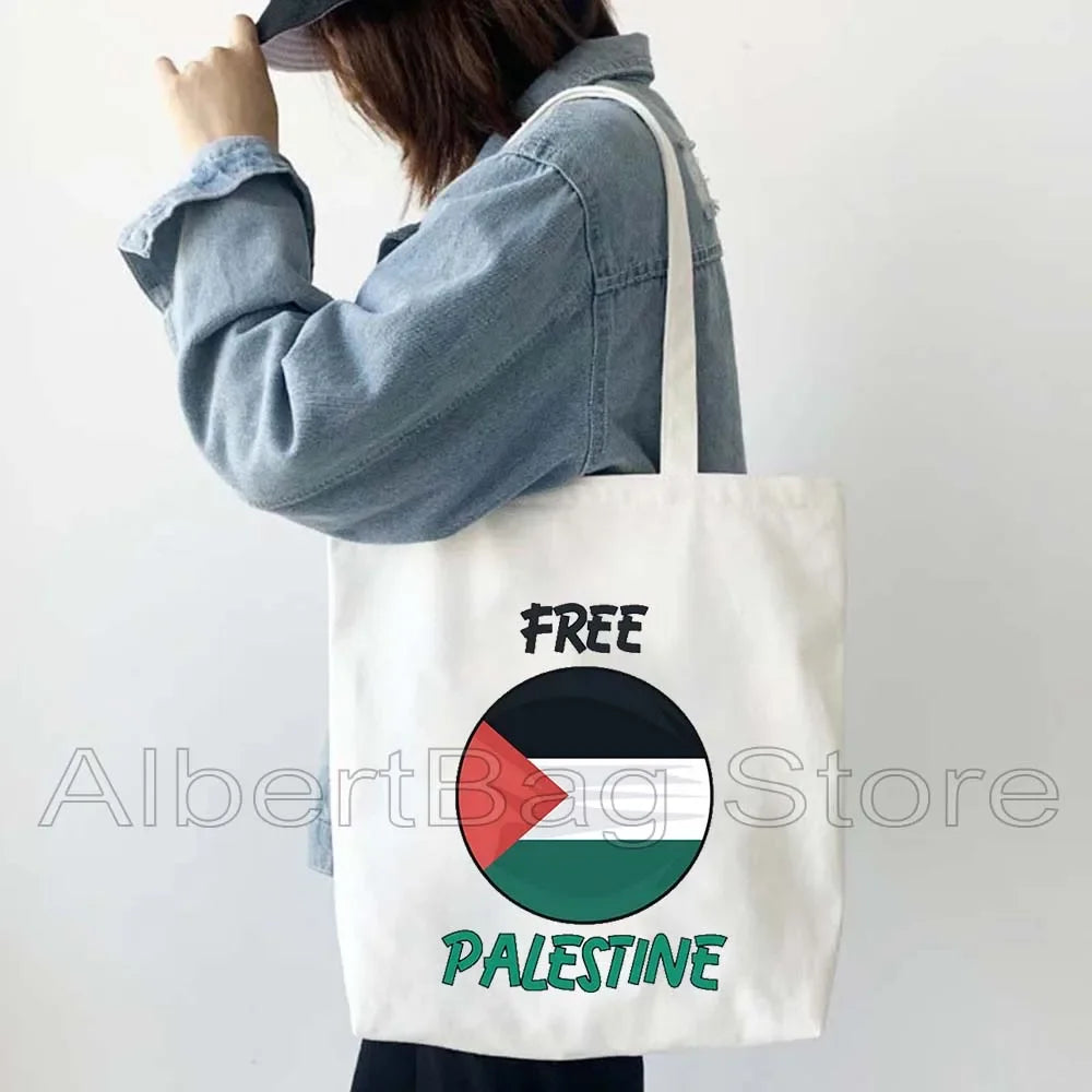 Peace Gifts Al Aqsa Keffiyeh Canvas Tote Bags Olive Tree Jerusalem Dome of The Rock Shopping Fashion Shoulder Organizer Handbag