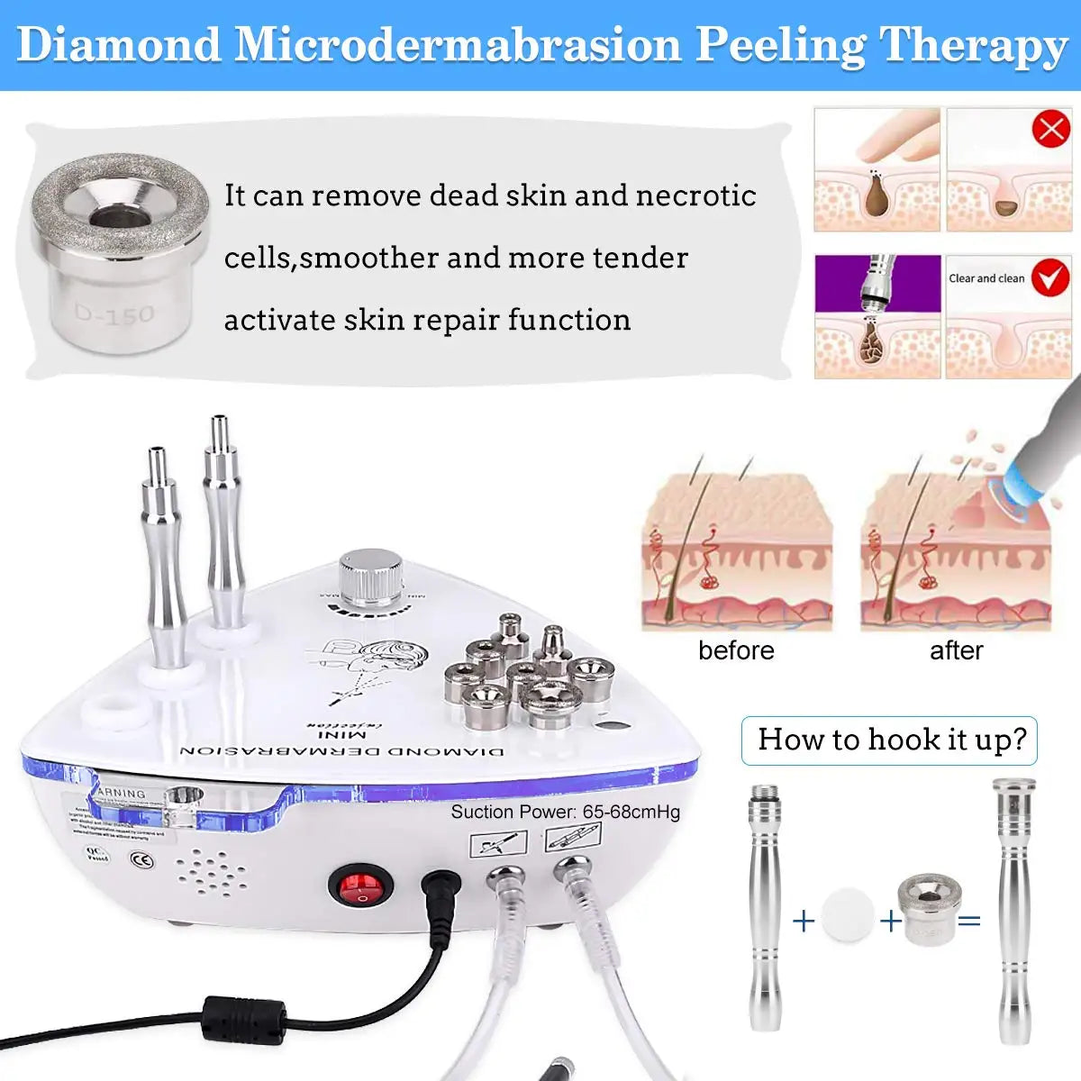 Professional Diamond Microdermabrasion Machine 65-68cmHg Suction 9 Tips Facial Exfoliation Skin Dermabrasion Machine