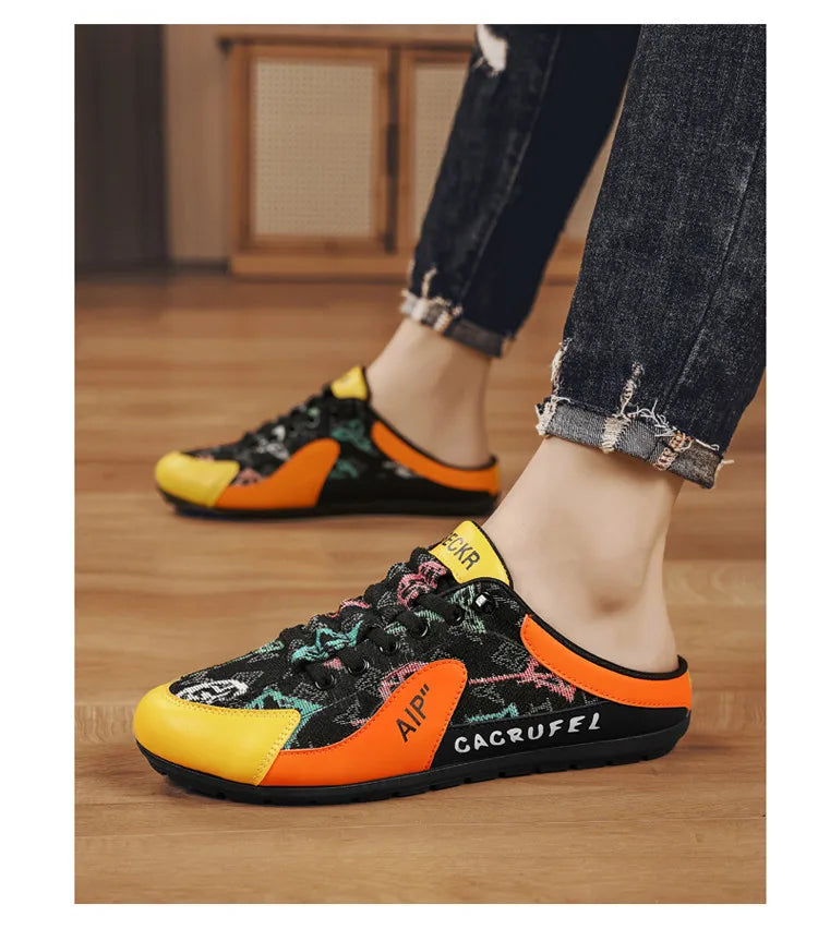 Men Non-slip Vulcanize Shoes Fashion Half Slippers Mesh Cloth Shoes for Man Casual Shoe Male Comfortable Flat Footwear 2025