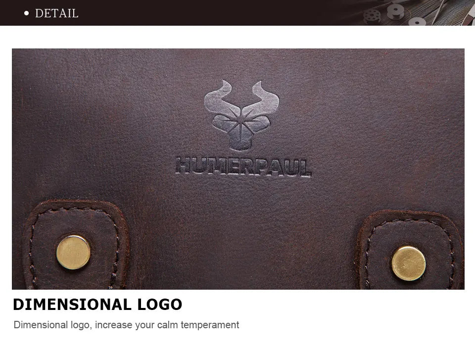 HUMERPAUL Shoulder Bag for Men Casual Genuine Leather Messenger Crossbody Bags Business Handbag for Work Full Grain Leather
