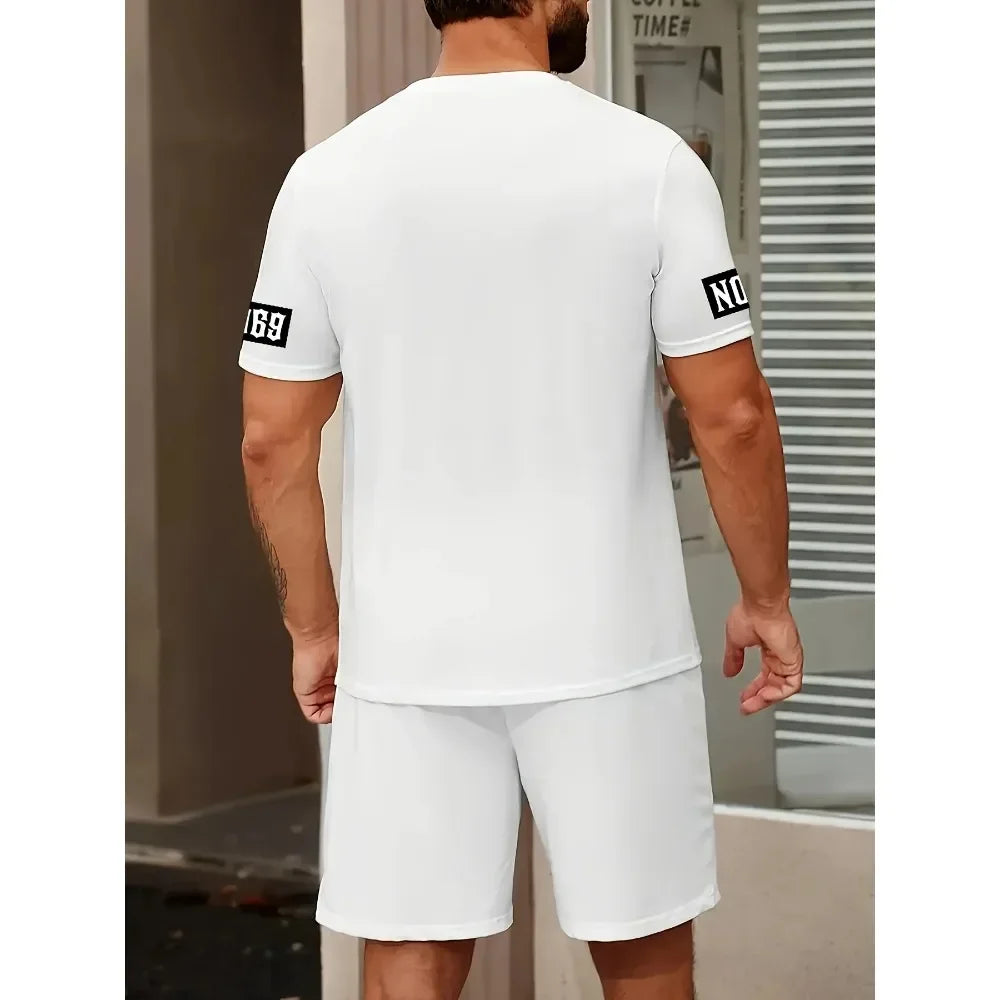 Summer New Men's Suit 3d Letter Print Pattern Short Sleeves and Shorts Asual and Fashionable T-shirt Set