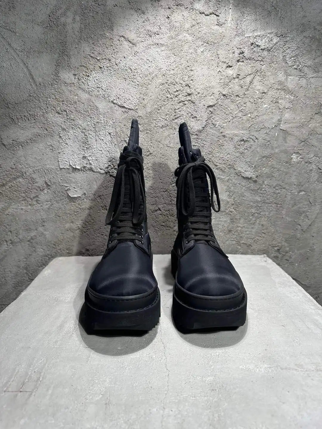 Men High Top Shoes Platform Sneakers Canvas Lace Up Heels Luxury Vintage Trendy Designer Motorcycle Boots Black