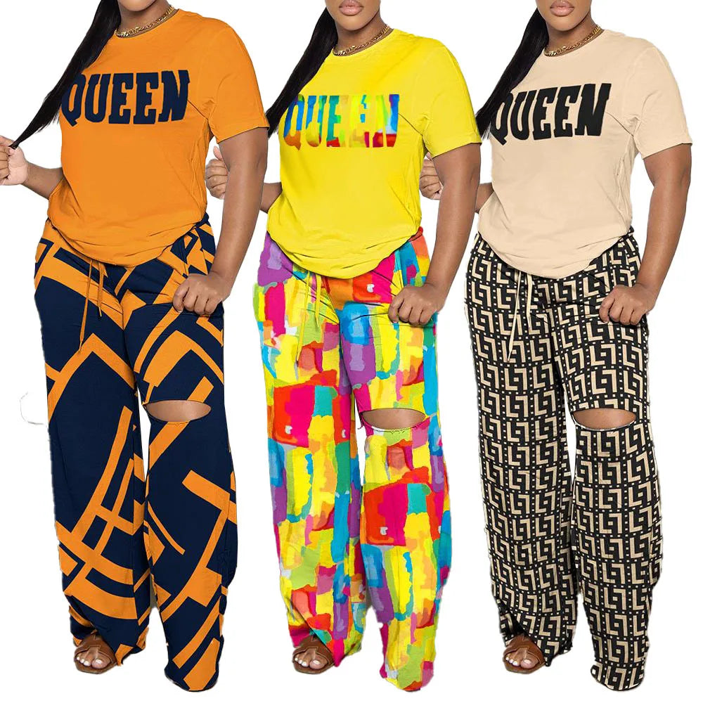 Spring And Summer New Casual Printing Short Sleeve Wide Leg Pants Set Fashion Pants Loose T-shirt Set Women's Clothing