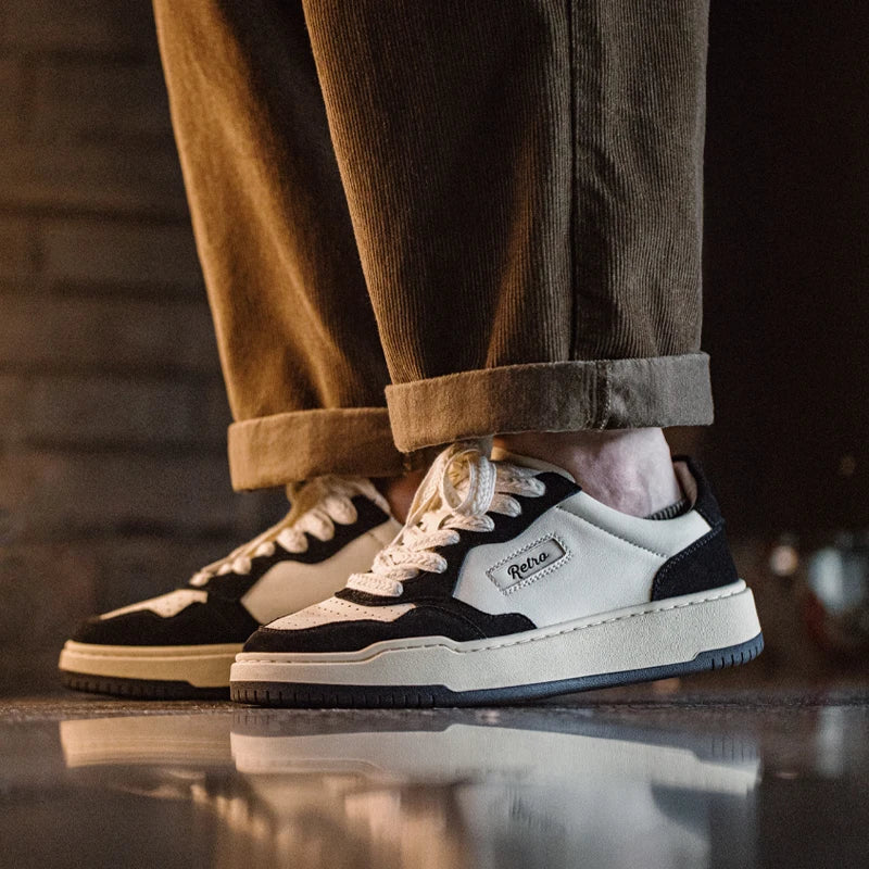 Maden New Casual Low-Top Black and White Spliced Sneakers Men's Versatile Sports Shoes for Autumn Lace-up Skateboarding Shoes