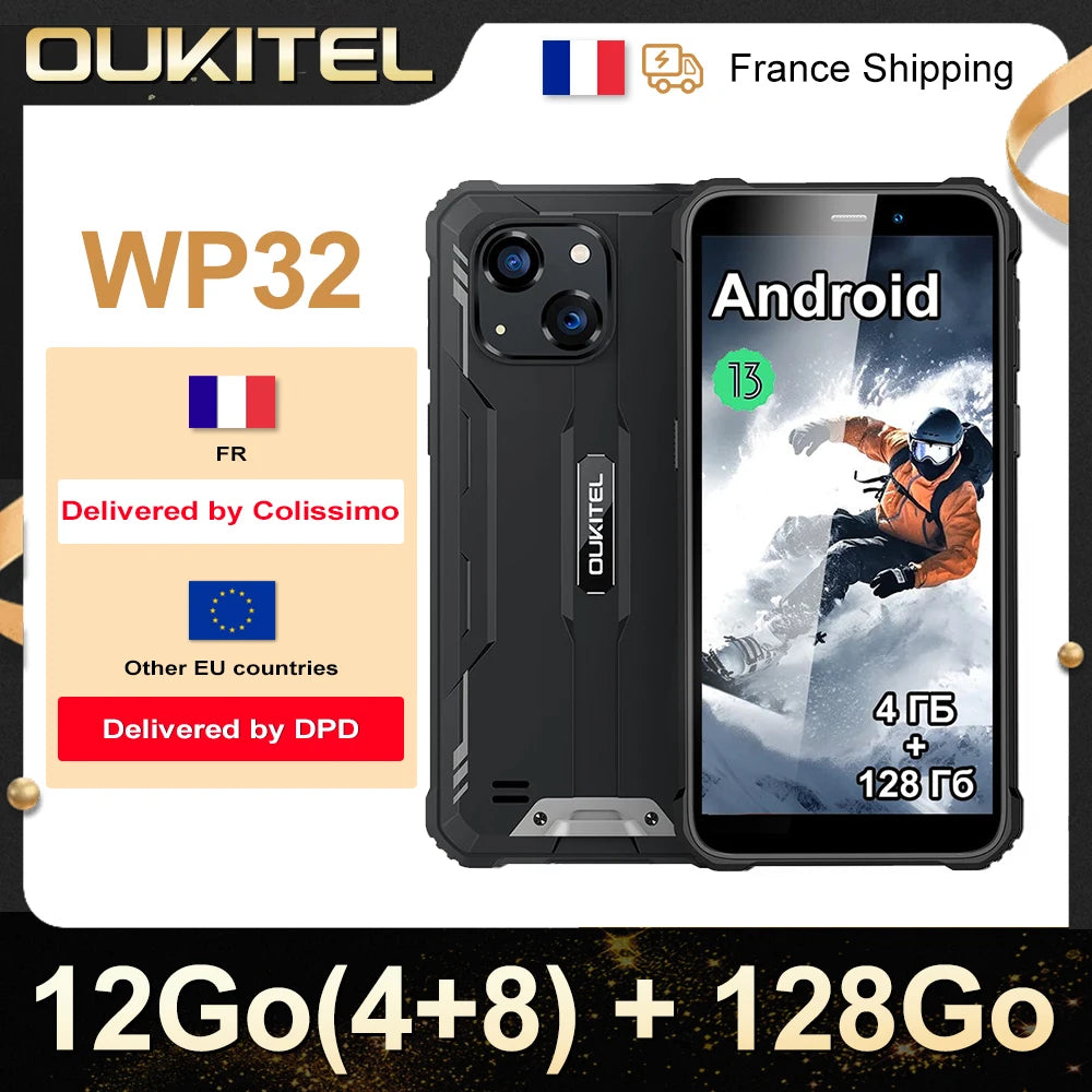 OUKITEL WP32 12GB(4+8) 128GB Mobile Phone IP68, Octa-Core, 6.0" HD+, Unbreakable Smartphone 6300mAh Android 13