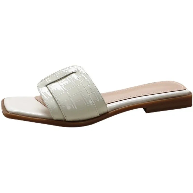 Flat with Summer Modern Slippers Outside Concise Ladies Shoes 2024 Hot Sale Solid Shallow Adult   Chinelos