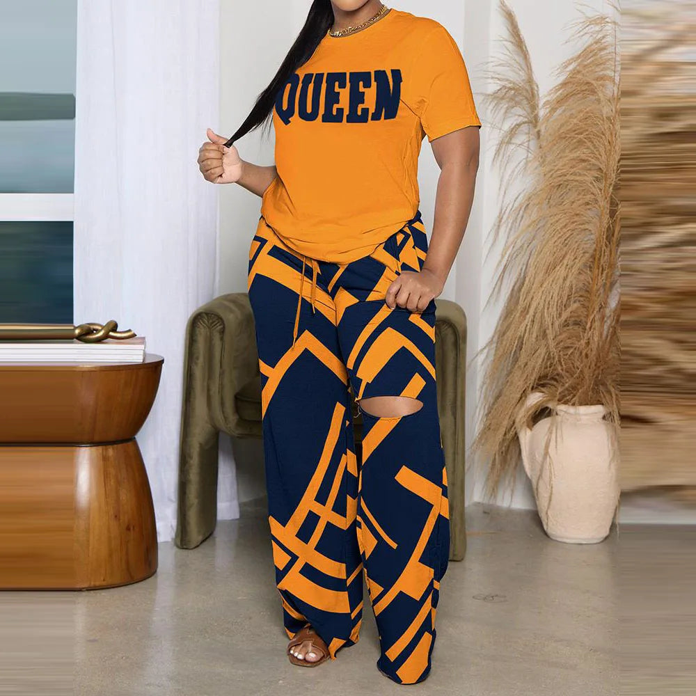 Spring And Summer New Casual Printing Short Sleeve Wide Leg Pants Set Fashion Pants Loose T-shirt Set Women's Clothing