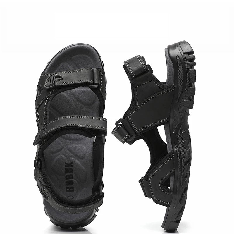 First-Layer Cowhide Men's Sports Sandals, Open-Toe Outdoor Non-Slip Sandals, Casual Men's Shoes, Outdoor Fashion Beach Shoes, Light and Comfortable, Can Be Worn by Men and Women, Suitable for Outdoor Hiking, Travel, Wo