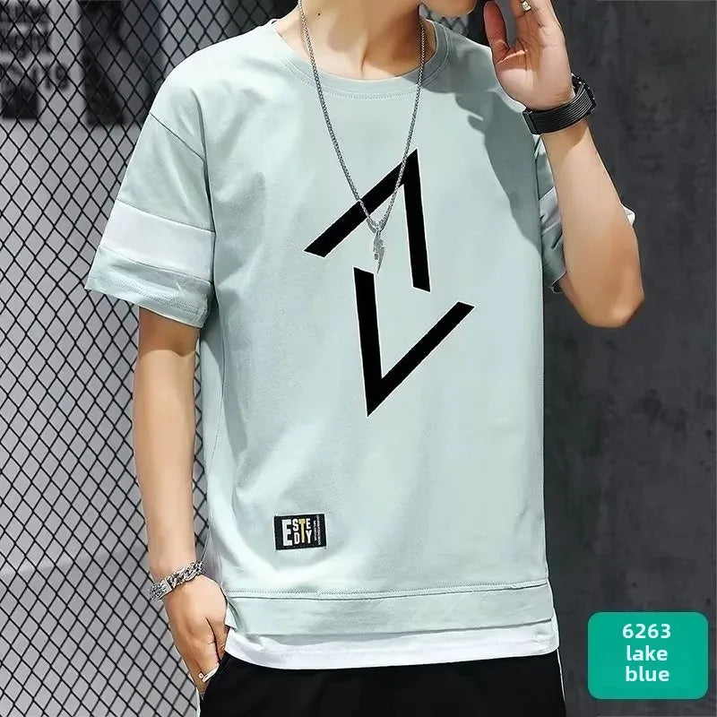 男士夏季薄款短袖休閒褲運動套裝寬鬆半袖T卹一件套中國大陸產