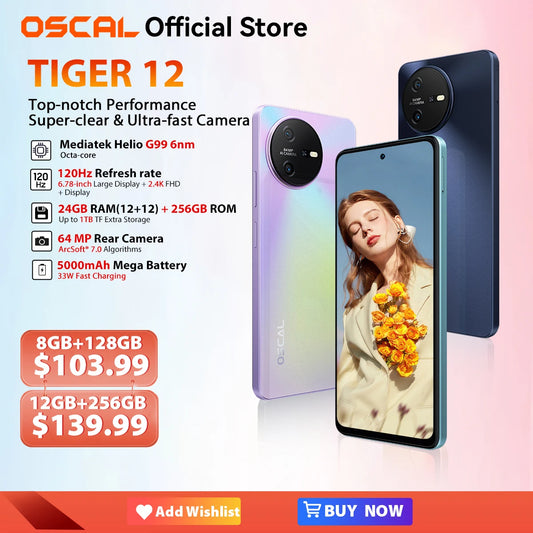 [World Premiere] OSCAL TIGER 12 Smartphone Android13 Helio G99 6.78'' 120Hz 2.4K Display Cell Phone 24GB 256GB 64MP Mobile Phone