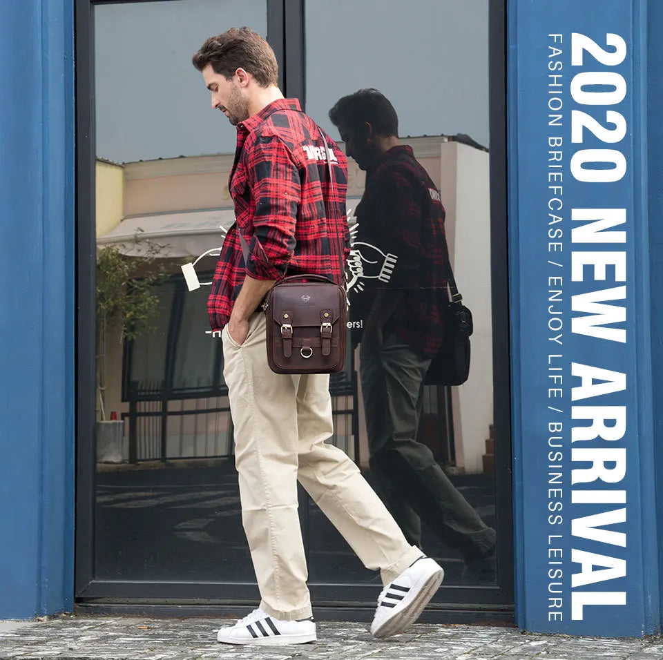 Fashion Men's Shoulder Bag Retro First layer Cowhide Crossbody Bag Business daily Commuting message Bag for mobile phone