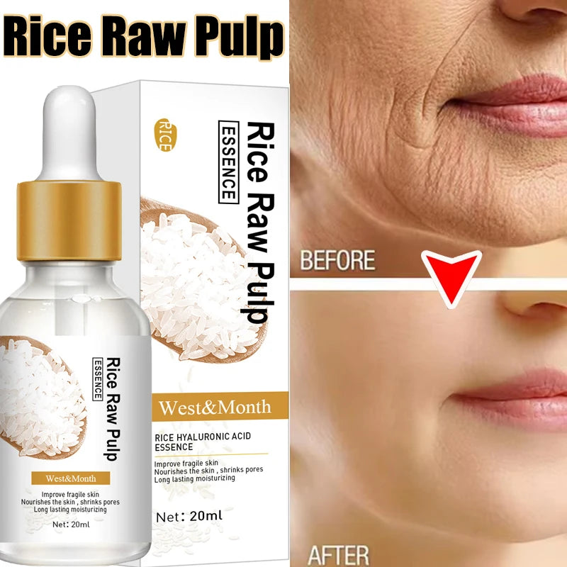 Rice Raw Pulp Serum Hyaluronic Acid Face Essence Nourishing Moisturizing Whitening Anti-Wrinkle Brighten Smooth Facial Skin Care