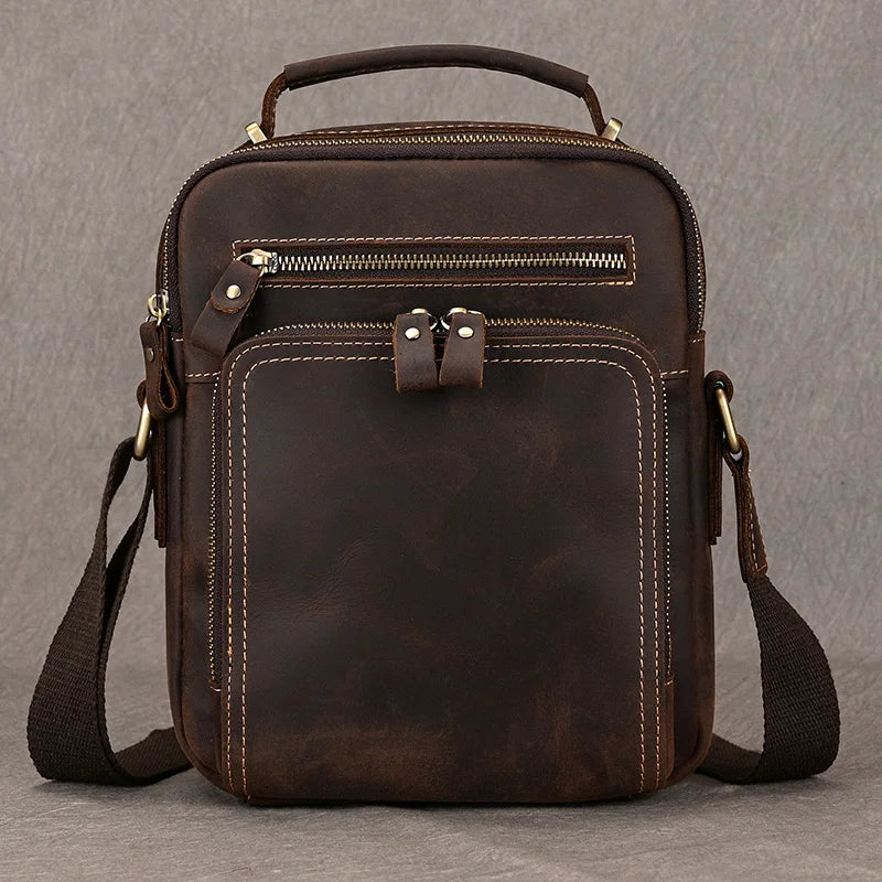 Newsbirds Leather Shoulder Bag Vintage Style Crossbody Bag Books School Bag Of Men Male Daily Messenger Bag Crazy Horse Skin