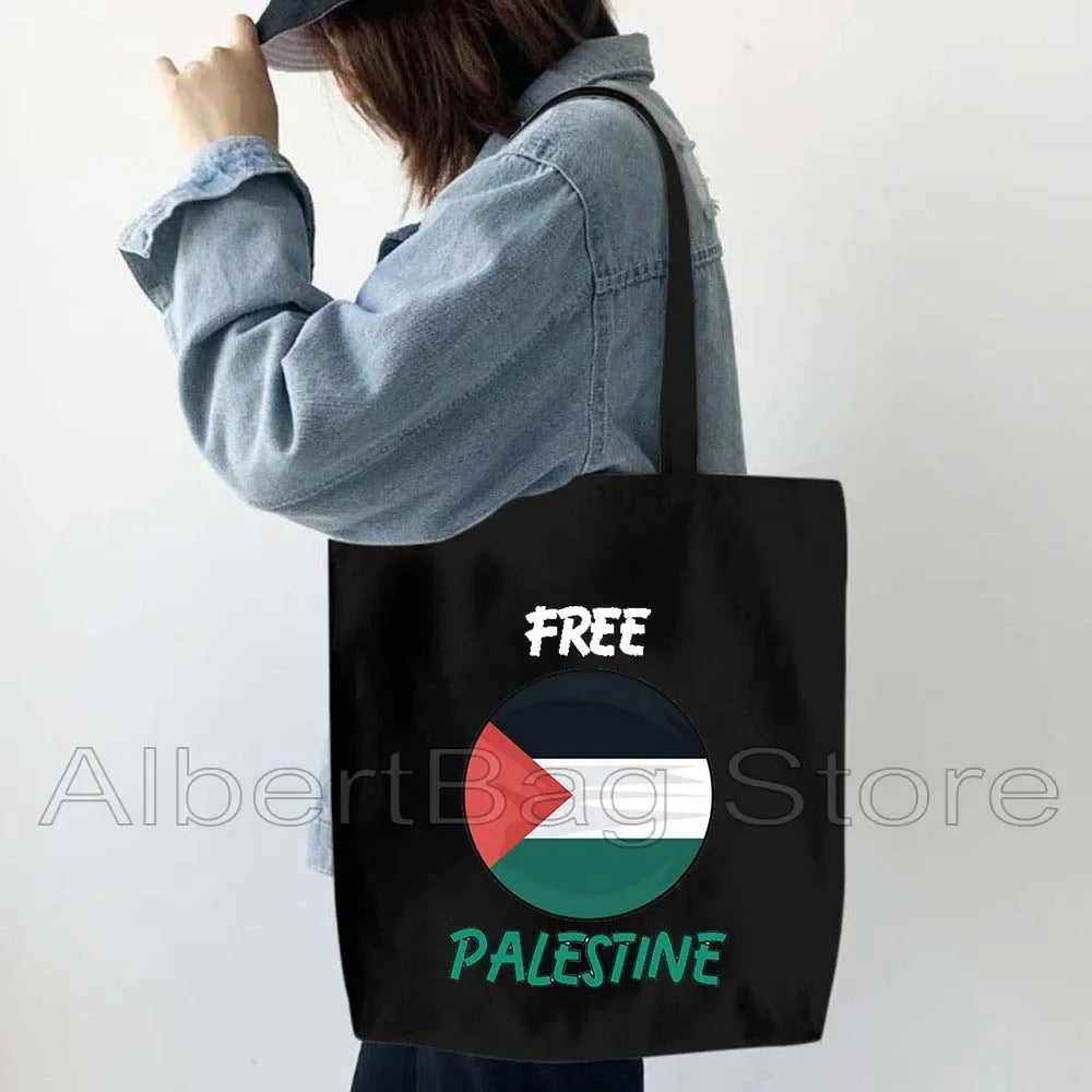Peace Gifts Al Aqsa Keffiyeh Canvas Tote Bags Olive Tree Jerusalem Dome of The Rock Shopping Fashion Shoulder Organizer Handbag