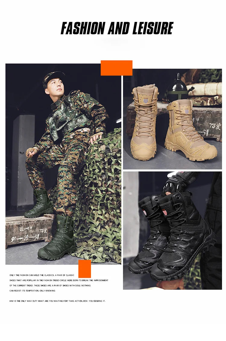 Special Forces Desert Combat Tactical Men's Tall Boots Wear-resistant Training Boots Waterproof Outdoor Mountaineering Sports Cl