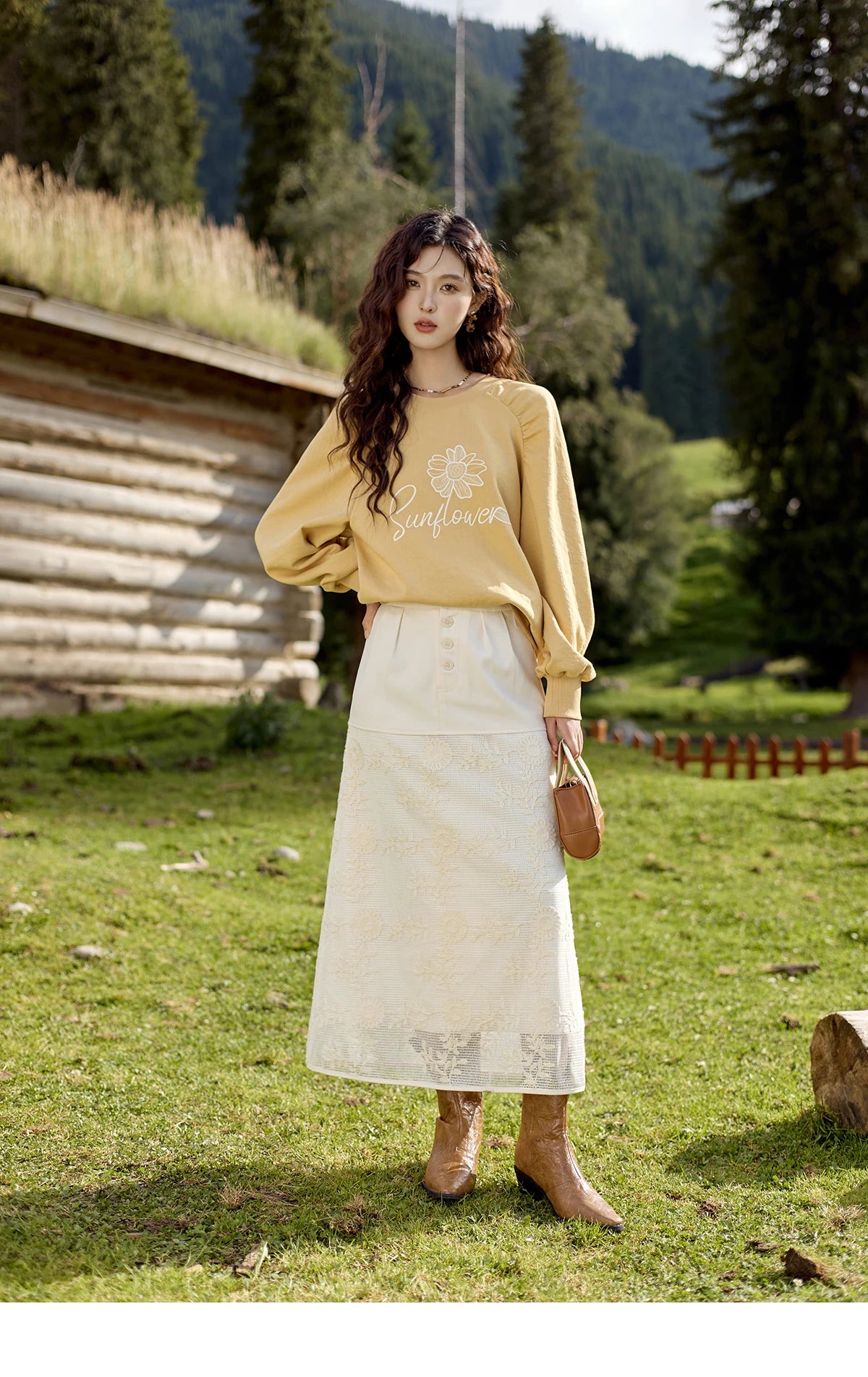 MISHOW Lace Embroidery Patchwork Fake Two-piece Skirt for Women 2024 Versatile Slim A-line Skirt Elegant Ruffle Skirt MPD42B0476