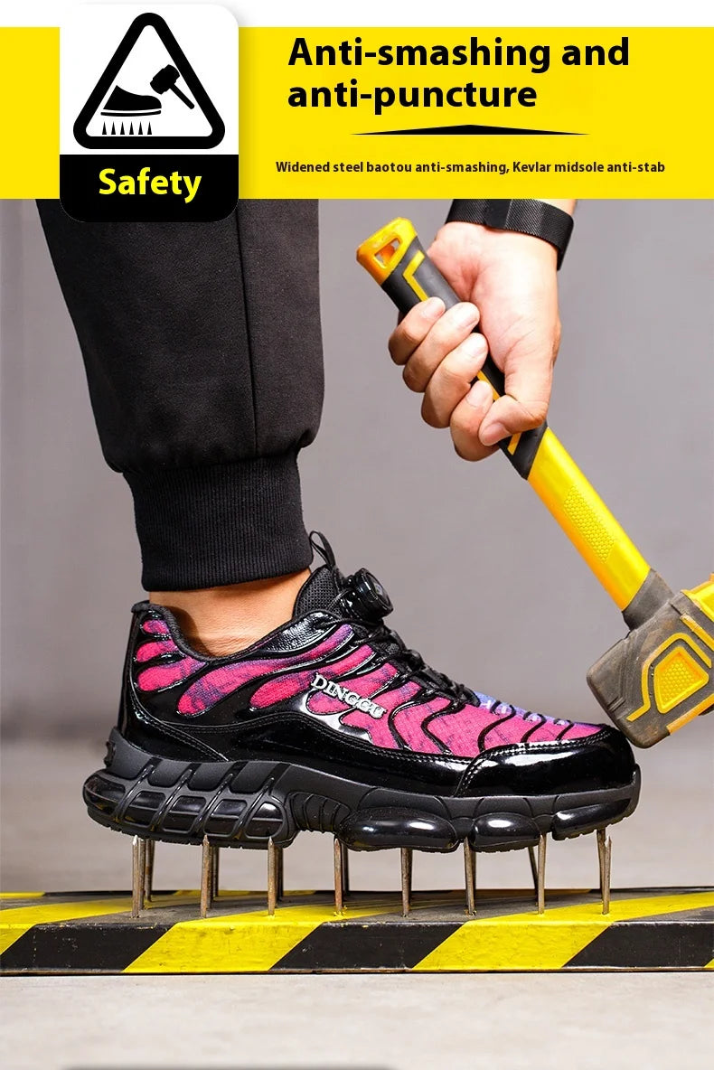Rotating Buttons Safety Shoes Men Fashion Work Sneakers Steel Toe Shoes High-quality Work Shoes Puncture-Proof Protective Shoes