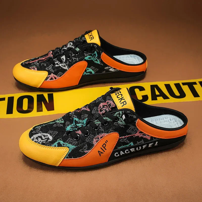 Men Non-slip Vulcanize Shoes Fashion Half Slippers Mesh Cloth Shoes for Man Casual Shoe Male Comfortable Flat Footwear 2025