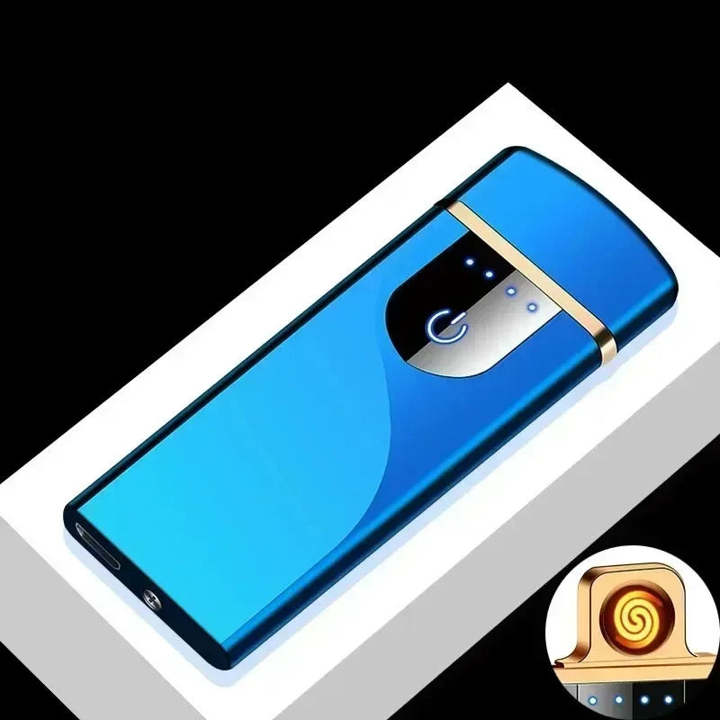 全新電動防風金屬打火機雙弧無焰等離子可充電USB打火機LED電量顯示觸控打火機禮物