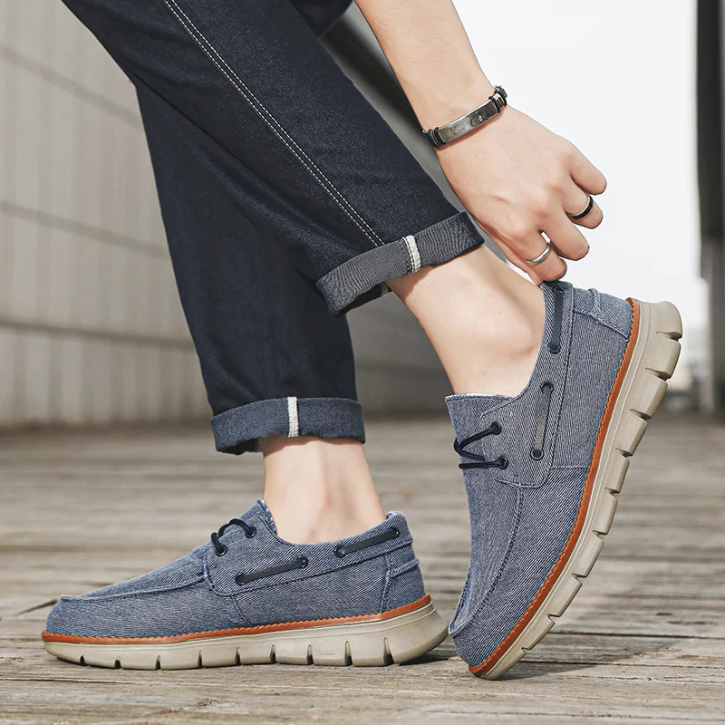 Men Canvas Sneakers with Soft Soles Casual Breathable Non-slip Men's Cloth Shoes Boat Shoes Men Comfortable Vulcanized Shoes