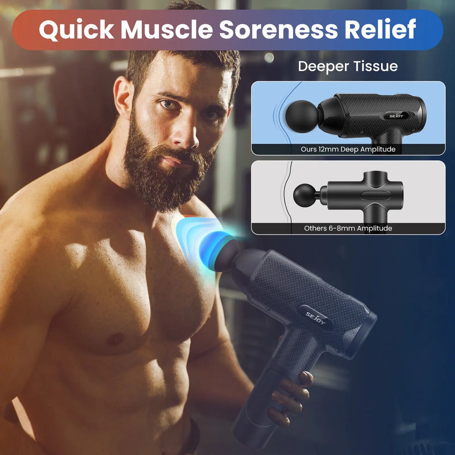 Sejoy Portable Massage Gun 30 Adjustable Speeds Muscle Relief Modes 9 Massage Heads Deep Tissue Muscle Relaxer With High-torque