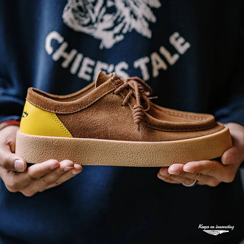 Maden Vintage Thick-Soled Patchwork Leather Shoes Low-Cut Casual Ankle Boots Versatile Dress Shoes for Men's Autumn and Winter