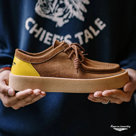 Maden Vintage Thick-Soled Patchwork Leather Shoes Low-Cut Casual Ankle Boots Versatile Dress Shoes for Men's Autumn and Winter