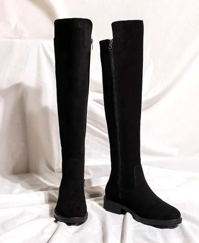 Shoes for Woman Middle Heel Footwear Winter Knee High Shaft Women's Boots Long Flat Gothic Spring Autumn Demi-season Quality Hot