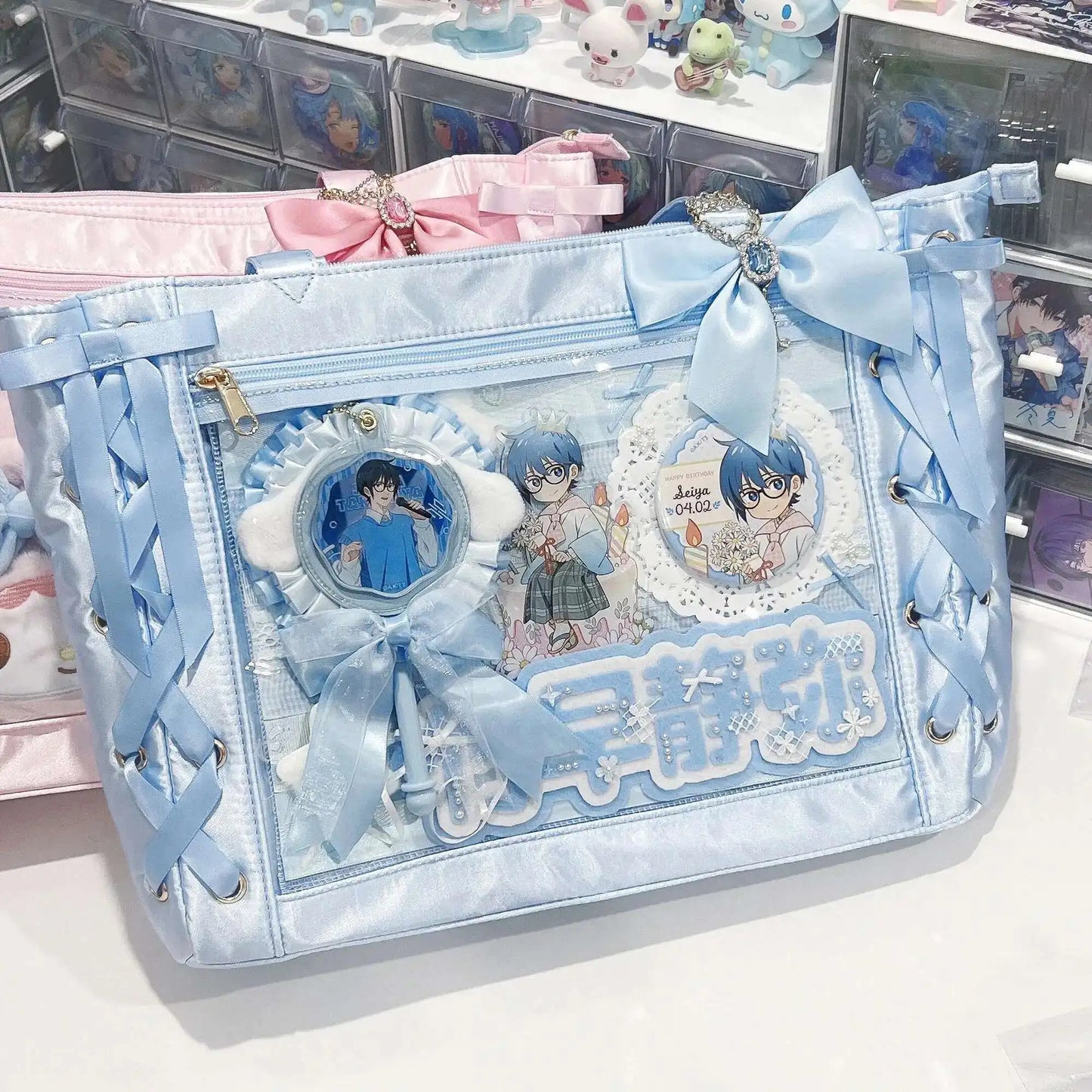 Japanese Sweet Women Ribbon Ita Bag Cute Lolita Girl Transparent Handbags Fashion Large Capacity Tote Bag Aesthetic Shoulder Bag
