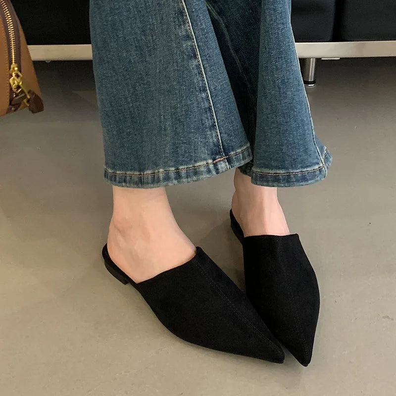 2025 Luxury Summer Beach Flats Ladies Slippers Shoes Fashion Pointed Toe Flats Slippers Women Mules Female Slides Sandals