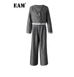 EAM Black Color-block Sequins Big Size Blazer Women New Lapel Long Sleeve Jacket Fashion Tide Spring Autumn 2025 CPG1490