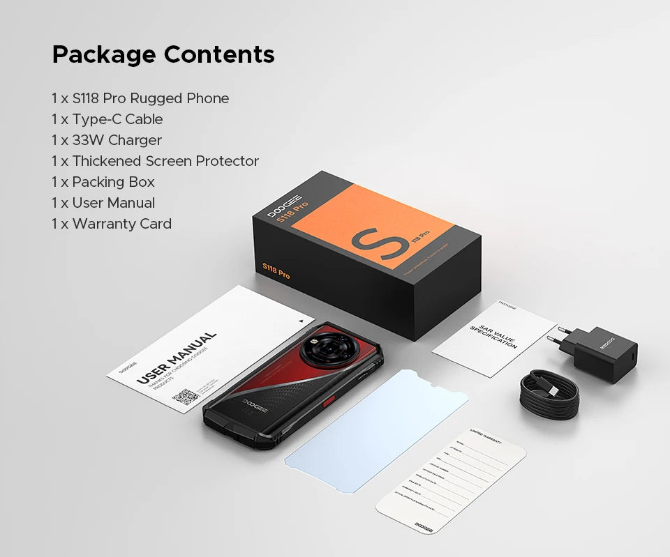 DOOGEE S118 Pro 5G Rugged Phone dimension 7050 6.6 ''FHD 120Hz 8GB RAM 512GB ROM 10800mAh Battery Cell Phone NFC Mobilephones