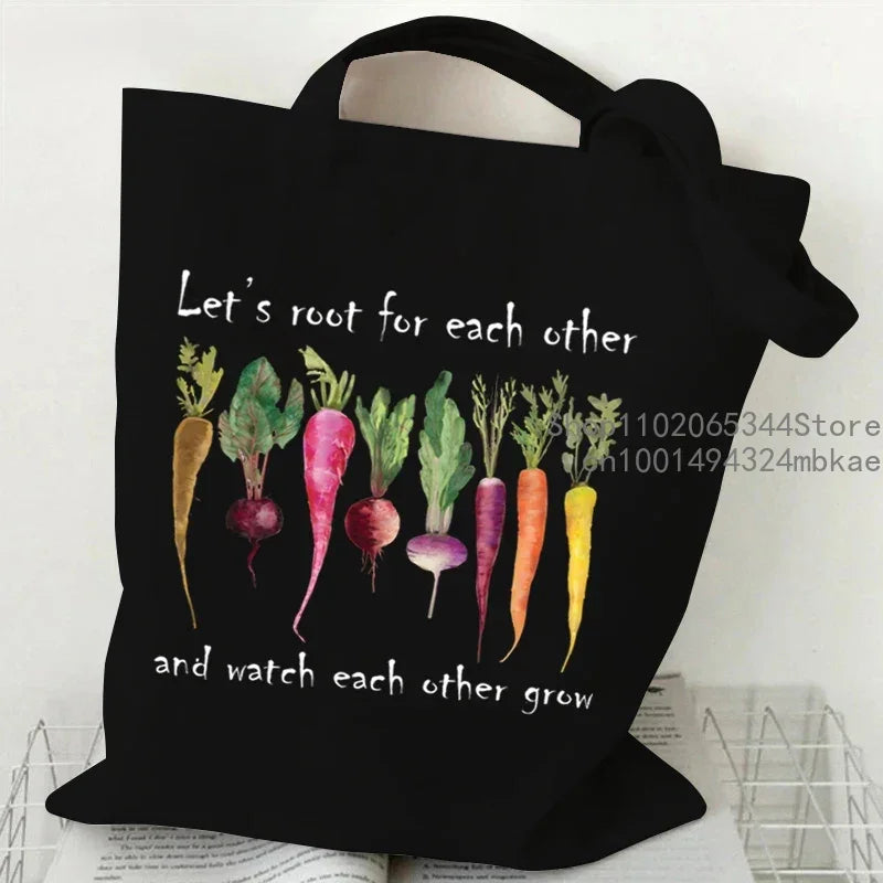 Vintage Radish Canvas Tote Bag Women Gardening Lover Beach Shoulder Bag Funny Phytology Travel Shopping Bags Plant Style Handbag