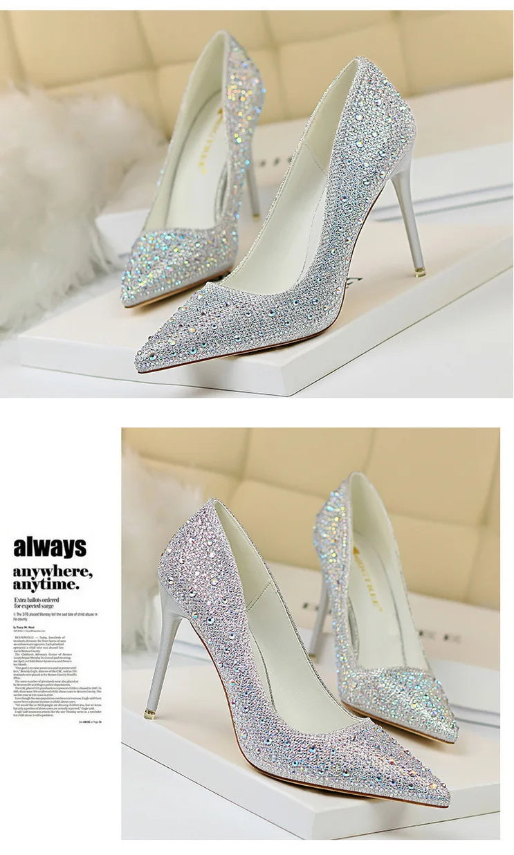 Rhinestone Women Pumps Sexy Stiletto Women High Heels Pointed Toe Women Heels Pumps Women Shoes Party Wedding Shoes Scarpe Donna