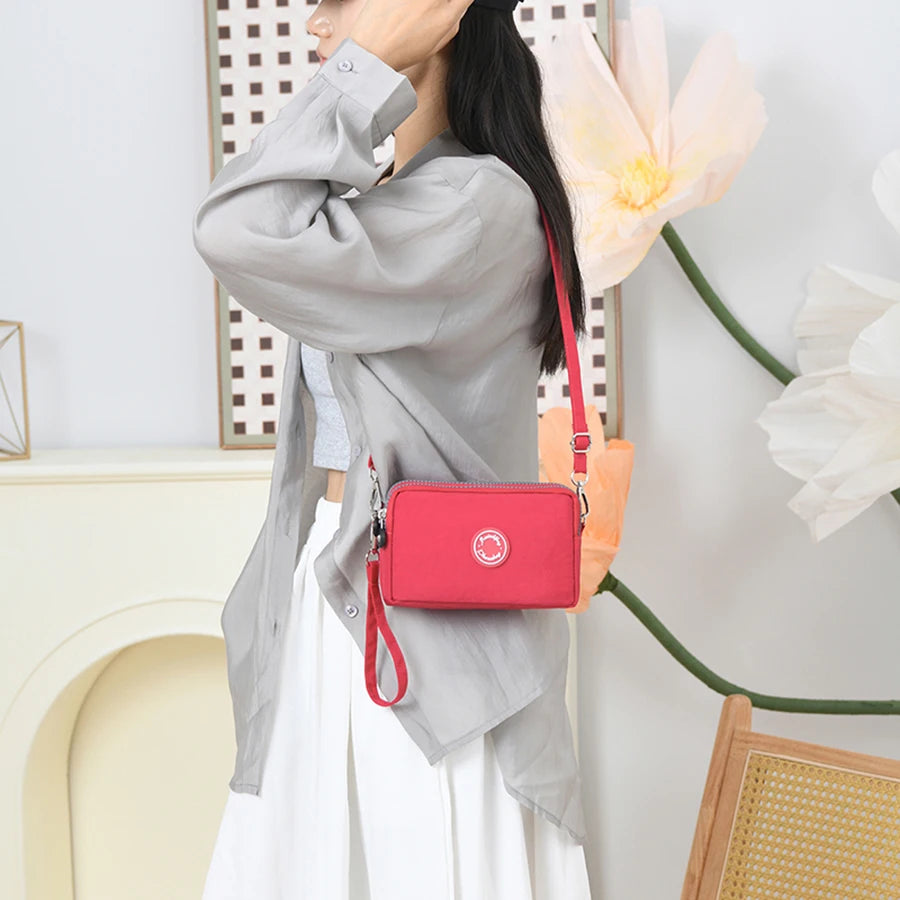 Fashion solid color triple zipper large capacity ladies crossbody travel portable popular zipper coin purse phone wallet