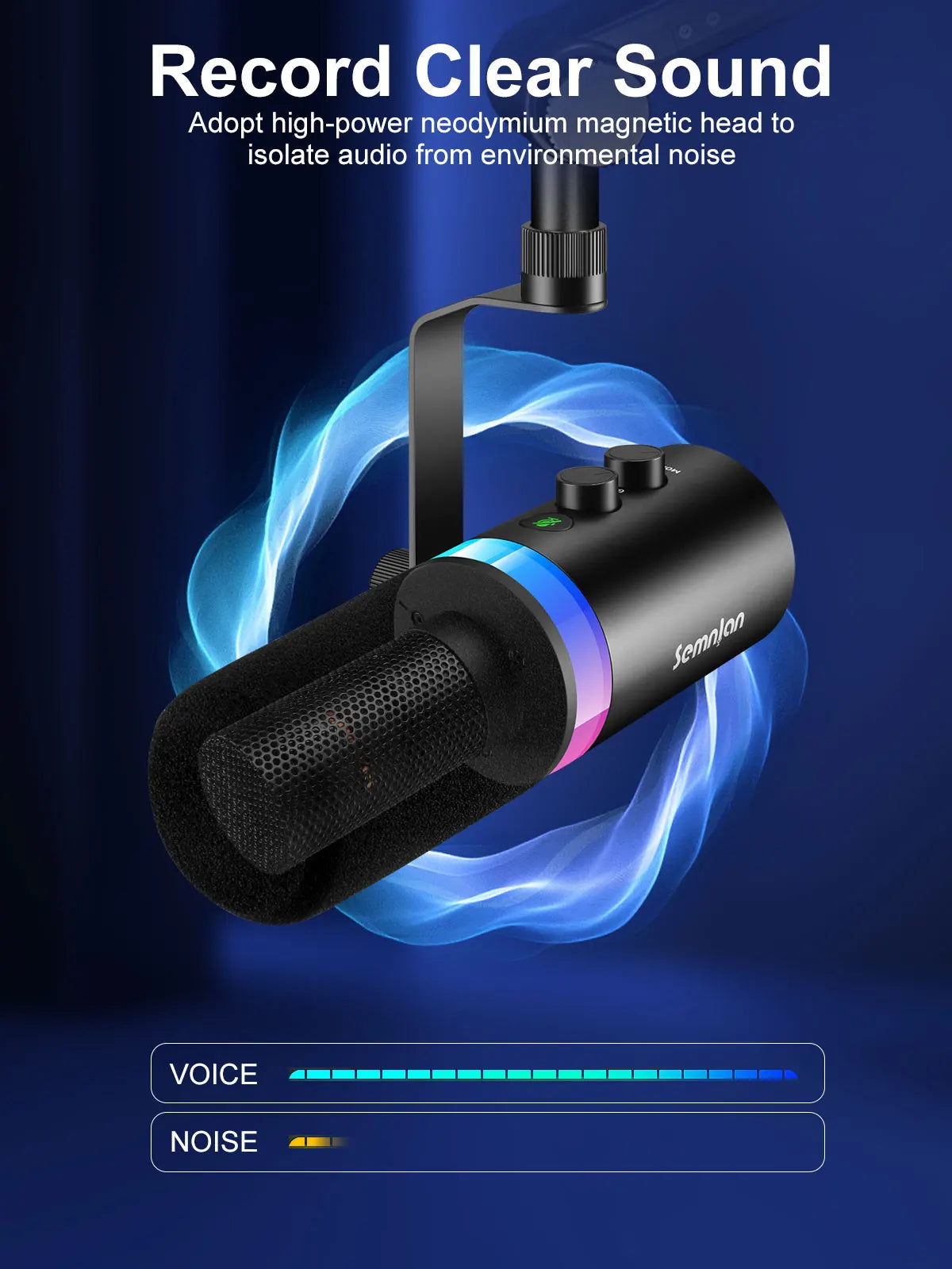 SEMNLAN USB/XLR Dynamic Microphone Touch-mute Headphone Jack&Volume Control,for Youtube PC Game Sound Card Recording Metal -LM20